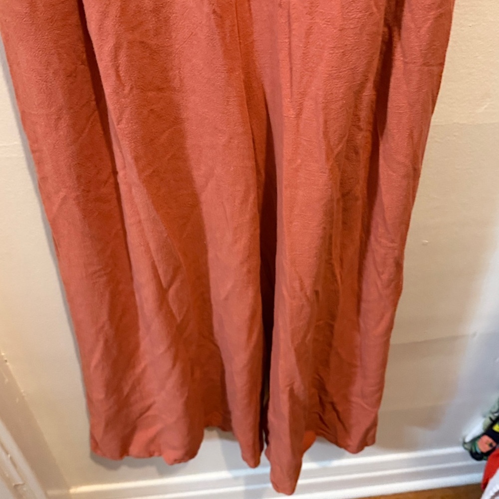 Anrabess Women's Brick Red Orange Jumpsuit Wide Leg Sleeveless Linen Romper - Picture 11 of 15